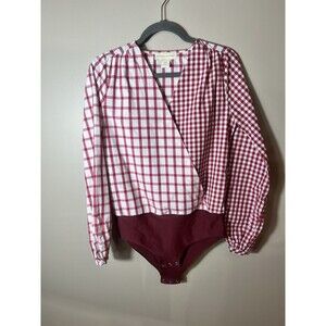 Anthropologie Child of the Universe Red Gingham Plaid Bodysuit Top Size Small